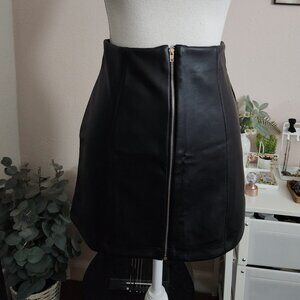 Front Zipper Vegan Leather Mini Pencil Skirt